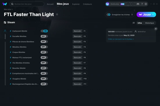 Capture d'écran de triches de FTL Faster Than Light