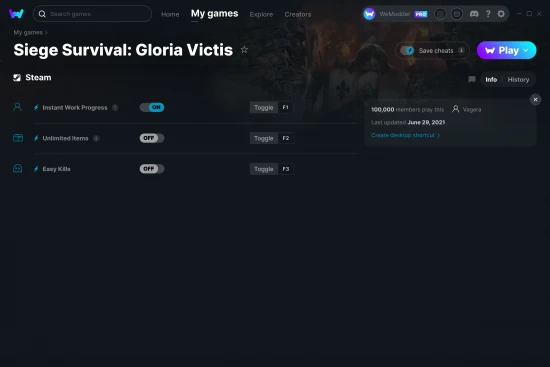 Siege Survival: Gloria Victis cheats screenshot