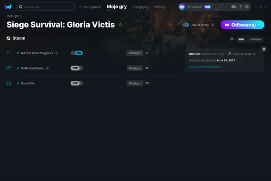 cheaty Siege Survival: Gloria Victis zrzut ekranu