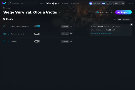 Captura de tela de cheats do Siege Survival: Gloria Victis