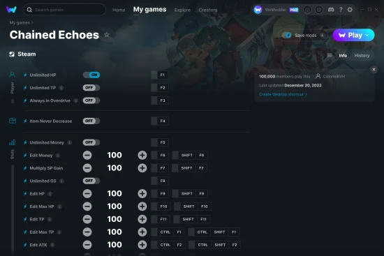 Chained Echoes cheats screenshot