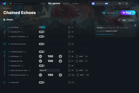 Chained Echoes cheats screenshot