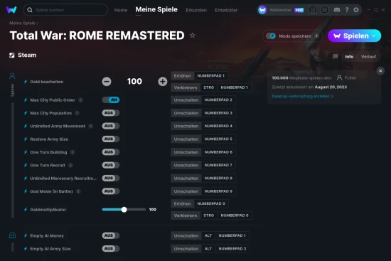 Total War: ROME REMASTERED Cheats Screenshot