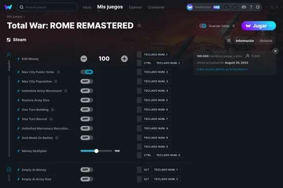 captura de pantalla de las trampas de Total War: ROME REMASTERED