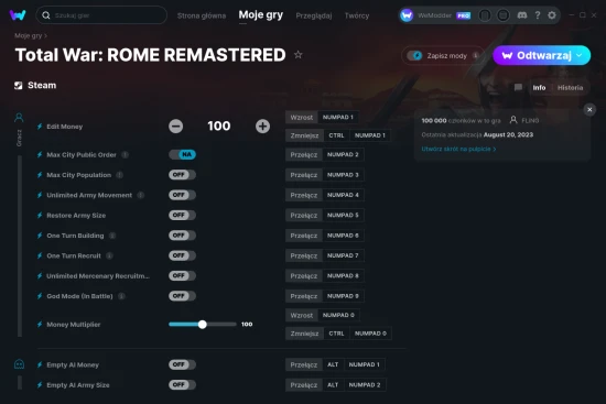 cheaty Total War: ROME REMASTERED zrzut ekranu