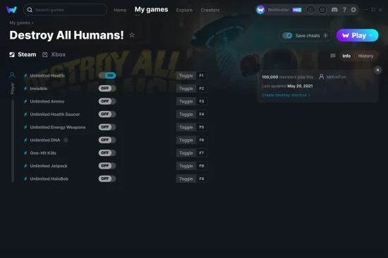 Destroy All Humans! cheats screenshot