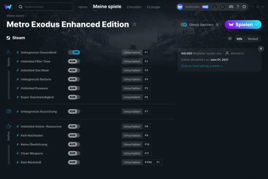 Metro Exodus Enhanced Edition Cheats Screenshot
