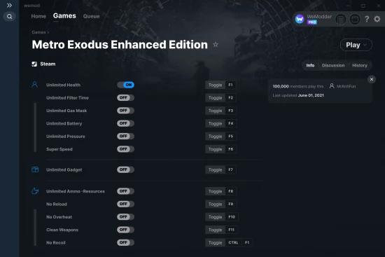 Metro Exodus Enhanced Edition cheats screenshot