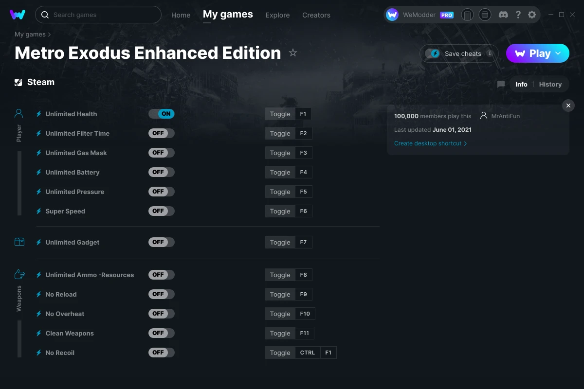 Metro Exodus Enhanced Edition cheats screenshot