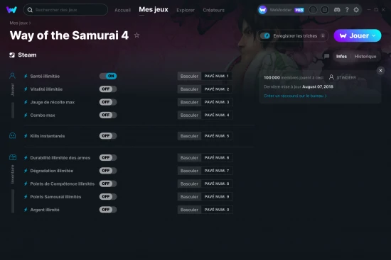 Capture d'écran de triches de Way of the Samurai 4