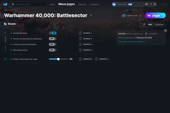 Captura de tela de cheats do Warhammer 40,000: Battlesector