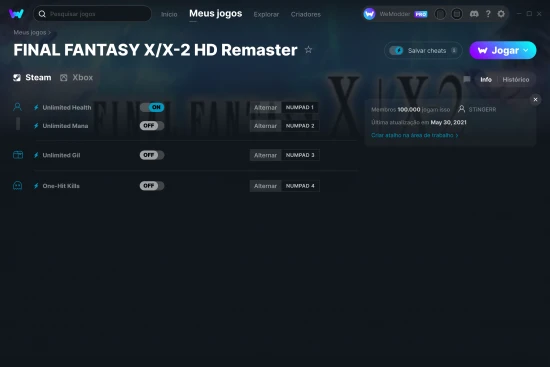 Captura de tela de cheats do FINAL FANTASY X/X-2 HD Remaster