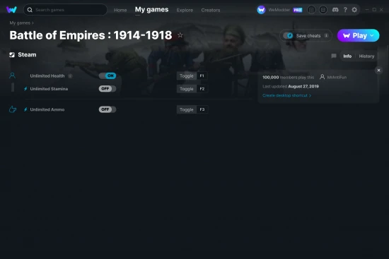 Battle of Empires : 1914-1918 cheats screenshot