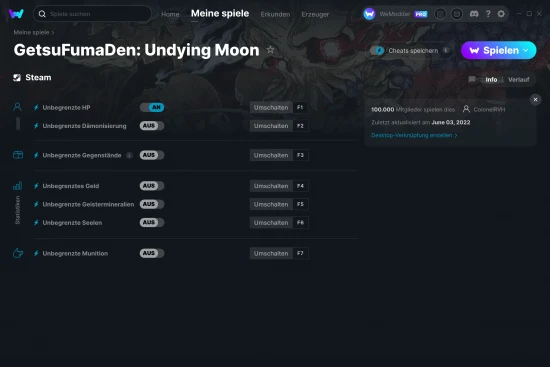 GetsuFumaDen: Undying Moon Cheats Screenshot
