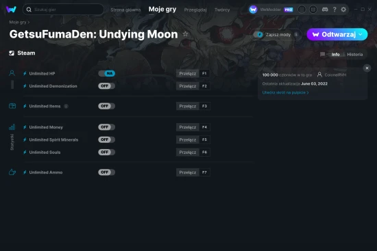cheaty GetsuFumaDen: Undying Moon zrzut ekranu