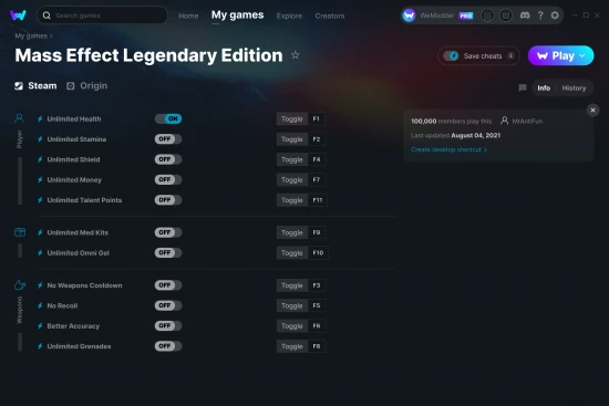 Mass Effect Legendary Edition cheats screenshot