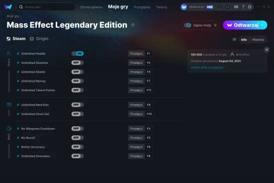 cheaty Mass Effect Legendary Edition zrzut ekranu