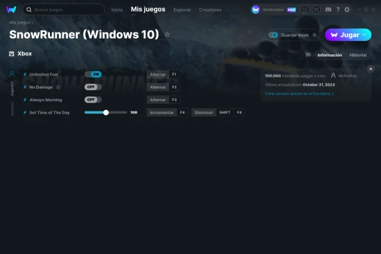 captura de pantalla de las trampas de SnowRunner (Windows 10)