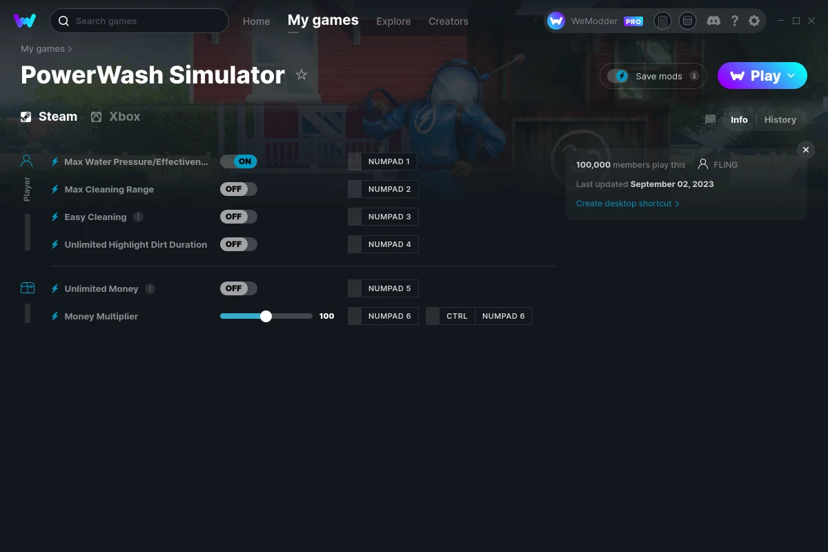 PowerWash Simulator GAME MOD Cheat Table v.1 - download