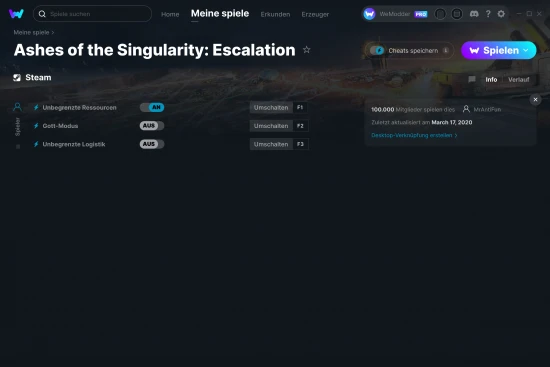 Ashes of the Singularity: Escalation Cheats Screenshot