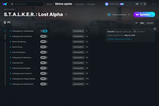 S.T.A.L.K.E.R. : Lost Alpha Cheats Screenshot