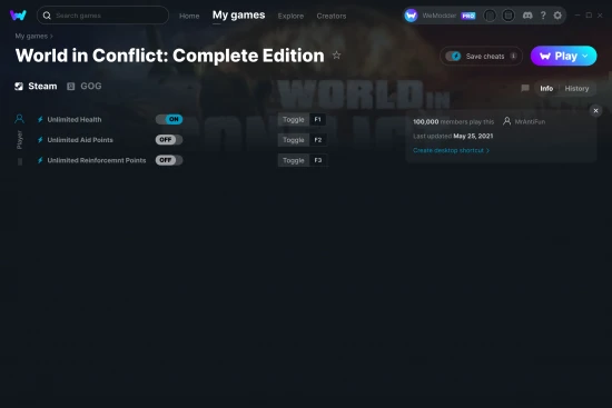 World in Conflict: Complete Edition cheats screenshot