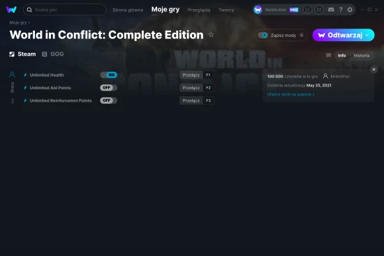 cheaty World in Conflict: Complete Edition zrzut ekranu