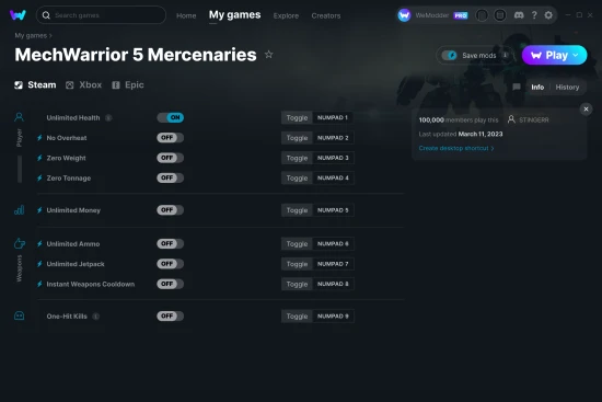 MechWarrior 5 Mercenaries cheats screenshot