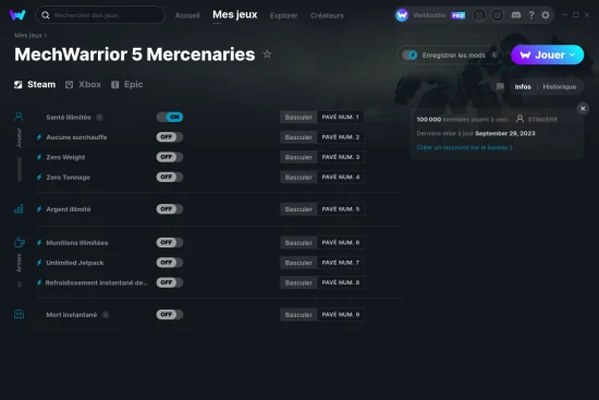 Capture d'écran de triches de MechWarrior 5 Mercenaries