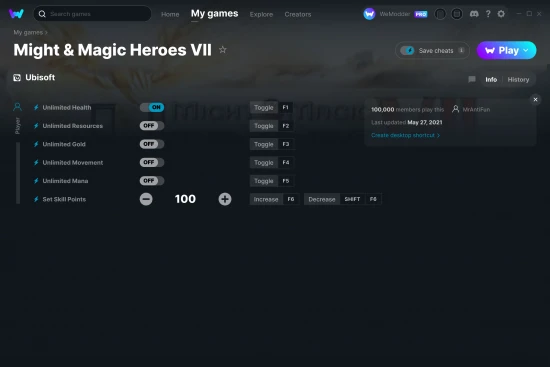 Might & Magic Heroes VII cheats screenshot