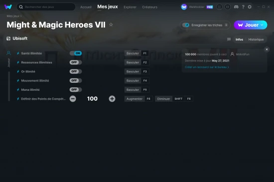 Capture d'écran de triches de Might & Magic Heroes VII