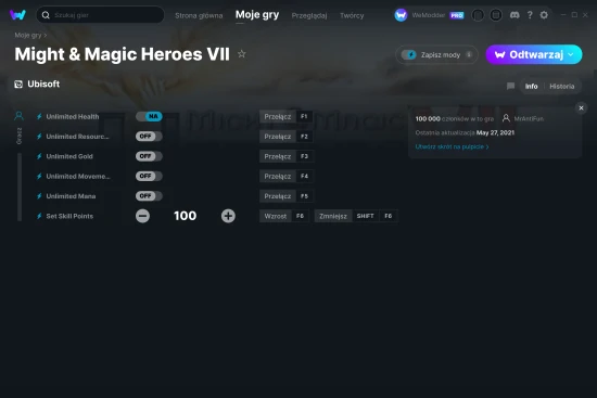 cheaty Might & Magic Heroes VII zrzut ekranu