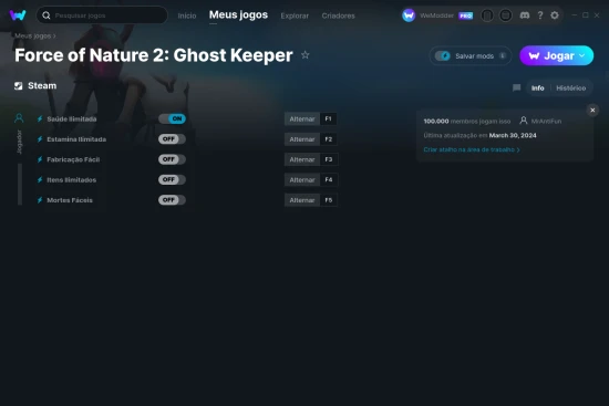 Captura de tela de cheats do Force of Nature 2: Ghost Keeper