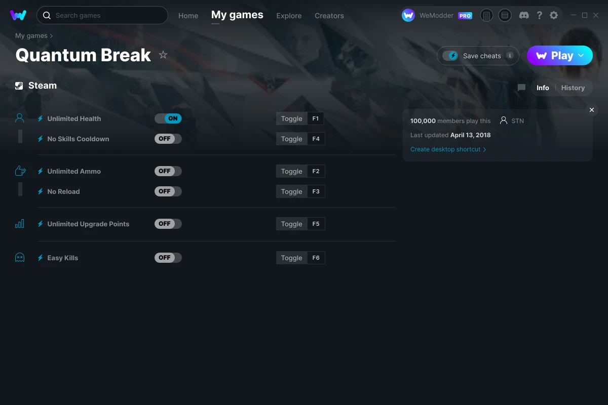 Quantum Break cheats screenshot
