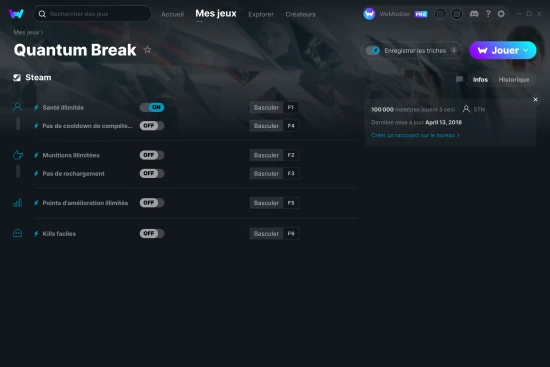 Capture d'écran de triches de Quantum Break