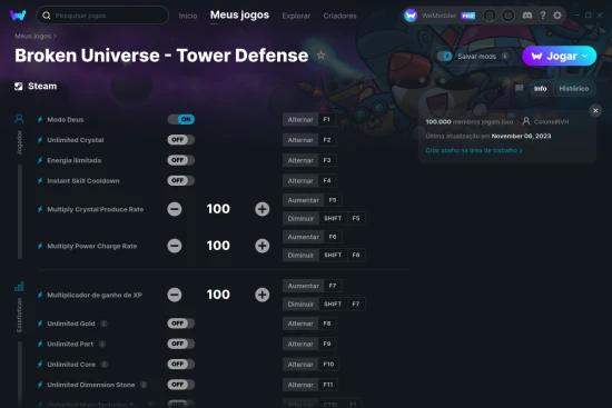 Captura de tela de cheats do Broken Universe - Tower Defense