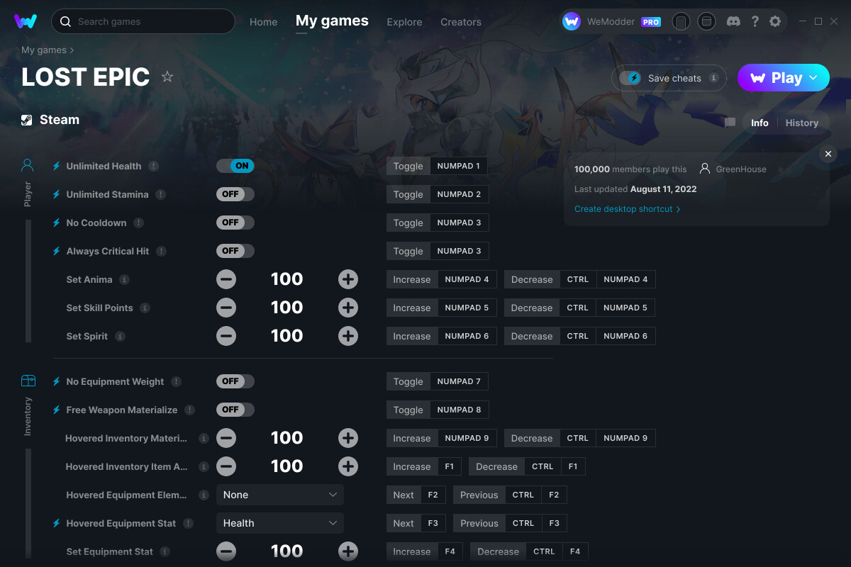 LOST EPIC Cheats and Trainer for Steam Trainers WeMod Community