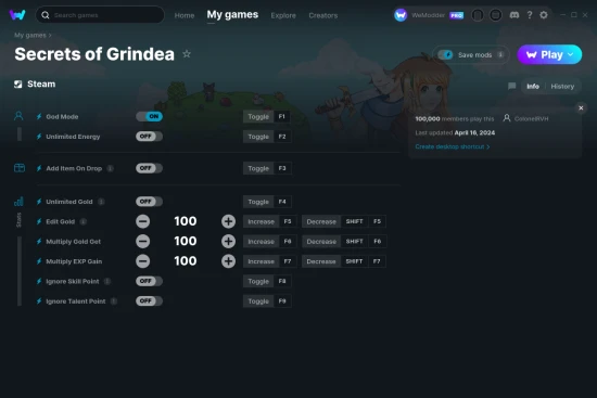Secrets of Grindea cheats screenshot