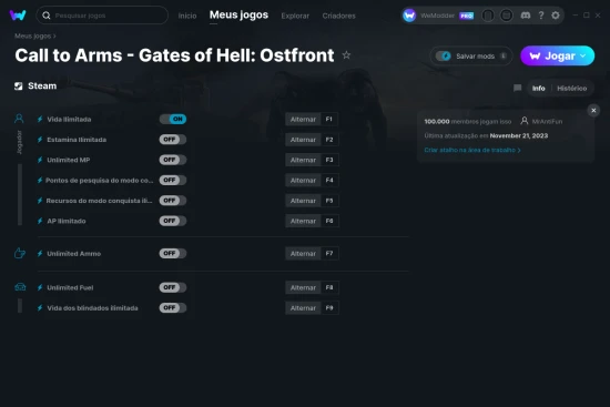 Captura de tela de cheats do Call to Arms - Gates of Hell: Ostfront
