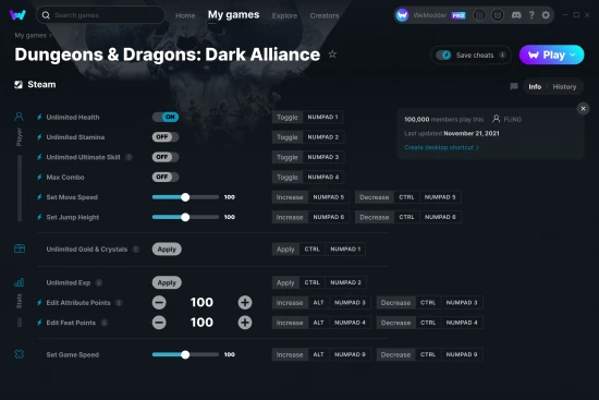 Dungeons & Dragons: Dark Alliance cheats screenshot