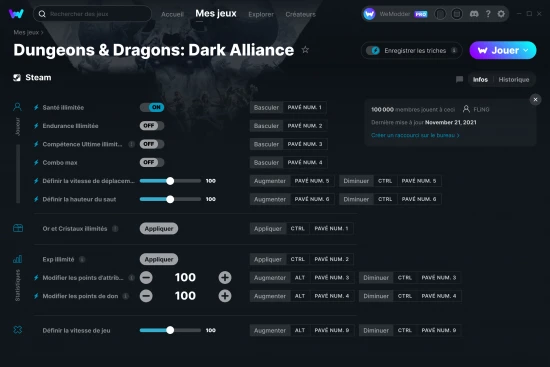 Capture d'écran de triches de Dungeons & Dragons: Dark Alliance