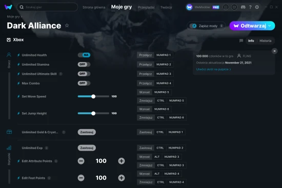 cheaty Dark Alliance zrzut ekranu