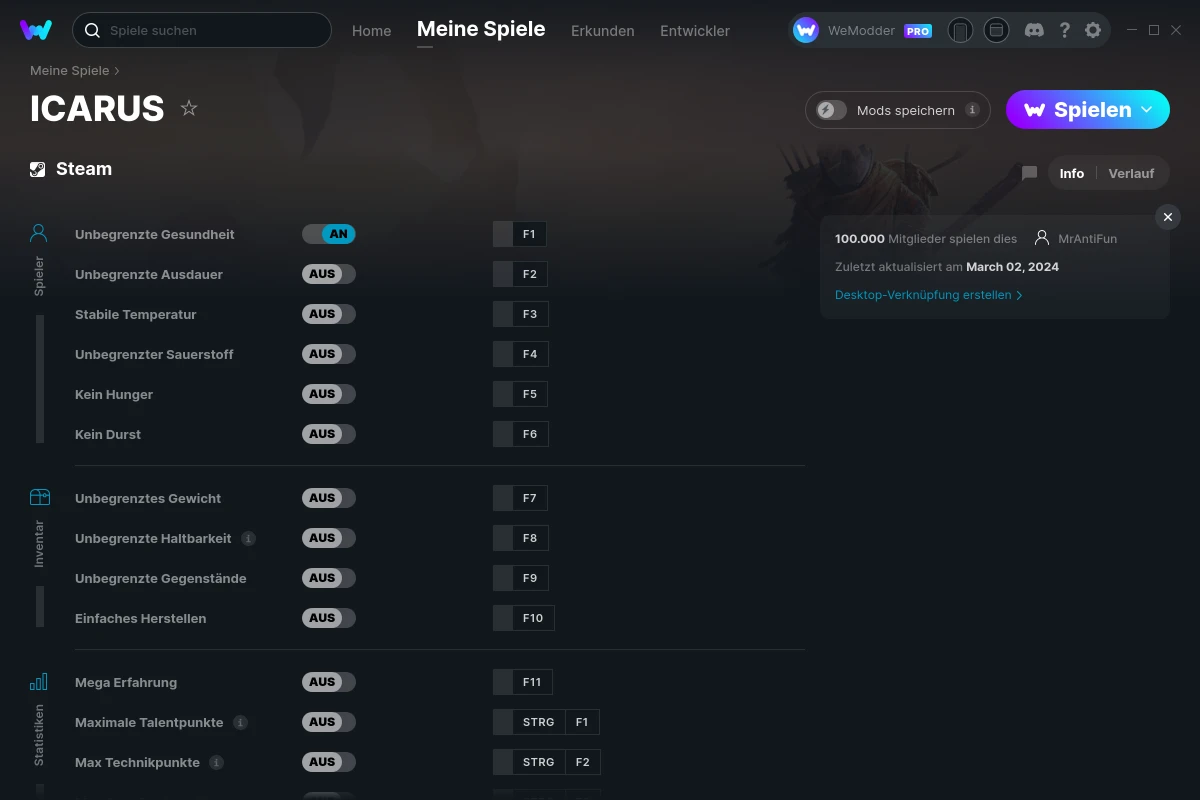 Icarus cheats trainer f r pc wemod