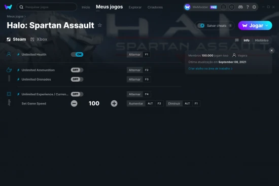Captura de tela de cheats do Halo: Spartan Assault