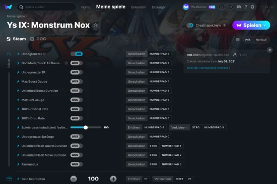 Ys IX: Monstrum Nox Cheats Screenshot