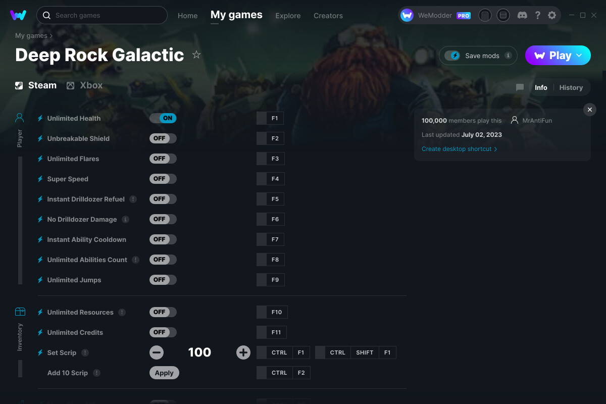 Deep Rock Galactic Cheats and Trainer for Xbox Trainers WeMod Community