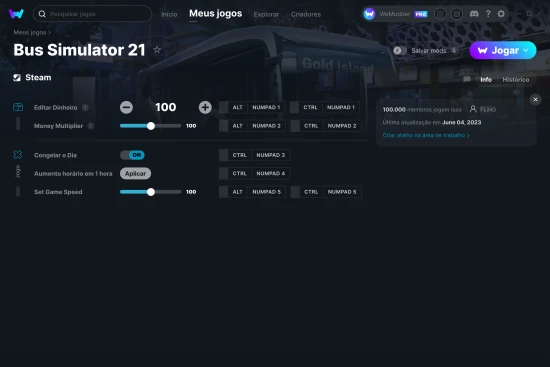 Captura de tela de cheats do Bus Simulator 21