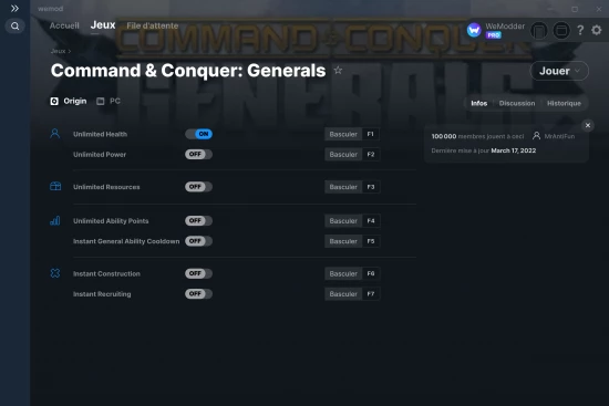 Capture d'écran de triches de Command & Conquer: Generals