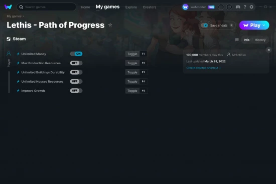 Lethis - Path of Progress cheats screenshot