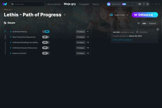 cheaty Lethis - Path of Progress zrzut ekranu